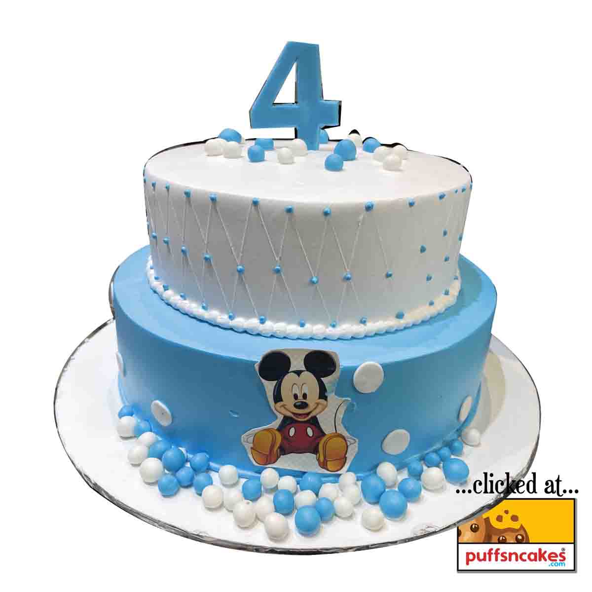 (1118) Mickey Theme White Blue Cake